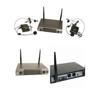 2 Micros sans fil UHF, 2 canaux, combiné, 2 émetteurs de poche et serre-tête + 2 micros-cravates