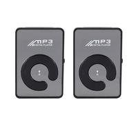2 mini-lecteurs MP3 numériques USB à clip miroir, compatibles avec carte TF 8 Go, noirs