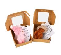 2 Mon Lot Petit Ours Anti-Soucis en Peluche, Petit Ours dans Une Boîte avec Carte Peluche Câlin de Poche Mini pour Amis Famille Collègues & Enfants