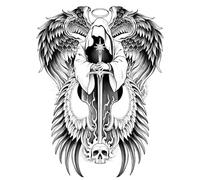 2 Morceaux D'Autocollants De Tatouage D'Archange À Six Ailes Sur Le Dos Complet, Tatouage De Simulation De Grande Image Semi-Permanent À Base De Plantes, Imperméable Et Durable