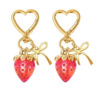 2 Morceaux De Bague De Clé De Nœud De Fraise, Bague De Clé De Fruits Amusante, Bague De Clé De Nœud Mignonne, Bague De Clé en Forme De Cœur, Ornement Suspendu Au Sac, Accessoires Clés