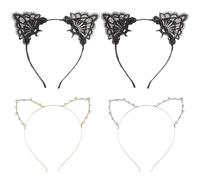 2 Morceaux De Bandeau En Dentelle Et 2 Morceaux De Bandeau De Strass, Bandeau D'Oreille De Chat, Accessoires De Cheveux De Conception Créative, Décorations De Coiffure, Accessoires De Vêtements.