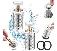 2 Morceaux de Bouchon D'Évier pour Drain de 33 À 55 Mm, Profondeur D'utilisation > 80 Mm, Version Longue avec Âme en Cuivre Bonde de Lavabo avec Panier Filtrant pour Lavabo Cuisine