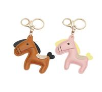 2 Morceaux De Clés De Poney en Cuir, Pendentif D'Ornement Polluant, Anneaux Clés Mignons, Bijoux d'emballage en Boîte (Marron, Rose).