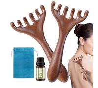 2 Morceaux De Peigne De Massage Méridien À Six Grilles, Peigne De Massage À Dents Larges De Bois De Cerf Avec Huile Essentielle Et Sac De Rangement, Masseur Du Cuir Chevelu En Bois