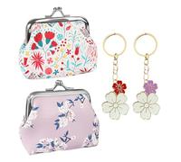 2 Morceaux De Pièces De Monnaie Et 2 Morceaux du Porte-Clés, Sac À Main De Fille Douce, Chaîne De Clés en Fleurs en Métal, Petite Remorque De Sac.