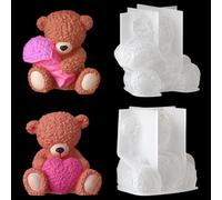 2 Moule à Bougie en Silicone Moule Bougie Ourson 3D Moule en Silicone pour Fabrication de Bougies Savon Cadeaux de Saint-Valentin Décoration de la Maison (Two Bears Mold)