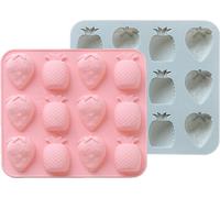 2 moules 3D en silicone en forme de fruits Fraise Ananas Pour faire des gâteaux, des biscuits, des savons, du pudding au sucre, des chocolats, des desserts, des bougies, des décorations