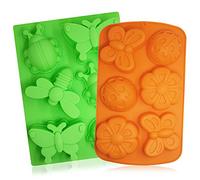 2 moules 3D en silicone en forme d'insectes - Idéals pour cuisiner ou faire ses propres savons - Orange et vert