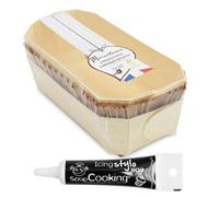 2 moules à cake bois 24 cm + 4 caissettes de cuisson + Stylo glaçage noir Scrapcooking