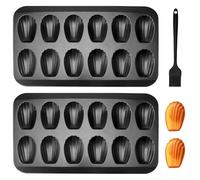 2 moules à madeleines à 12 cavités En acier au carbone Revêtement Antiadhésif Premium Avec pinceau à huile en silicone Pour four pâtisserie chocolat brownie Moule à Gâteaux et biscuits 40x 22.8 cm