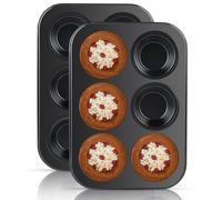 2 Moules à Muffins en Acier Carbone Antiadhésif,moule a muffin,pour 6 Muffins en Silicone Anti-adhésif,Revêtement antiadhésif, adapté pour cupcakes en papier, brownies (26,5 x 18,5 x 2,8 cm) (noir)