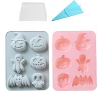 2 Moules en caoutchouc Crâne-Citrouille-Chocolat à 6 empreintes, Moules à pâtisserie en silicone antiadhésifs Pour la fabrication de glaçons, de savon, de bonbons, avec poche à douille et raclette