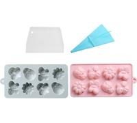 2 Moules en silicone Abeille-Papillon-Fleur Avec 8 empreintes/Moules à chocolat/Moules à gâteaux/Moules en silicone Pour le bricolage du savon, des glaçons, Avec poche à douille Et raclette