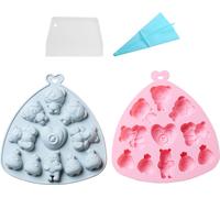 2 Moules en silicone Animaux, Panda avec amour, Moules en silicone alimentaire pour la décoration de gâteaux, St Valentin, Anniversaire, Mariage, Fête, Inclus