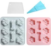 2 Moules en silicone Chien Patte Et Os 2 En 1, 8 empreintes, Réutilisable Coupe Bonbons Glacés, Biscuits Chocolat, Moules à pâtisserie, Avec Poche à douille Et Raclette