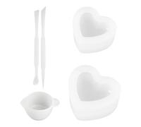 2 moules en silicone en forme de cœur, avec 1 gobelet mélangeur et deux agitateurs, moule en silicone DIY, moule à modeler 3D, moule réutilisable, convient pour la fabrication de savon et de bougies