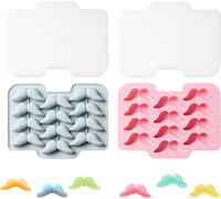 2 Moules en silicone pour moustaches amusants avec 2 couvercles en silicone Pour le fondant, le chocolat, les bonbons, la pâte de gomme, les gâteaux, pour décorer la gelée, le sucre, les glaçons