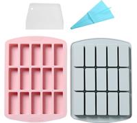 2 Moules pour barres de céréales avec 15 alvéoles, Moules en silicone, Moules rectangulaires pour barres énergétiques, Moules en silicone pour barres de céréales