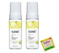 2 mousses nettoyantes ISANA AHA | affine les pores et matifiante | 1,5 % AHA | 2 x 165 ml (330 ml) | 1 x soin de douche ferme Bebe