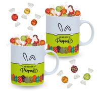 2 Mugs de Pâques garnis de 15 LINDOR assortis: blanc, pistache, caramel, lait, orange et double chocolat | Pour offrir ou décorer