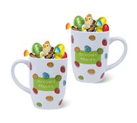 2 Mugs garnis de 20 chocolats de Pâques : Papillotes REVILLON, Moulage Lapin, Figurines et Œufs | Idéal à Offrir ou à Cacher