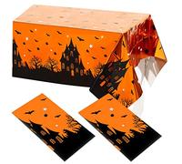 2 Nappes d'halloween Linge de Table d'halloween Couverture de Table d'halloween en Noir Orange Nappe Effrayante Jetable Rectangulaire en Plastique Décoration d'halloween, 54 x 72 Pouces