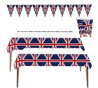 2 nappes rectangulaires sur Le thème Union Jack, imperméables et durables, célébration du jubilé de Platine de la Reine, décorations de fête, avec Une Banderole sur Le thème Union Jack.