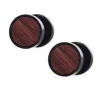 2 Noir Cercle Boucles d'oreilles avec Bois Homme Femme - Bouchon Jauge Faux Cheater Fake Gauges Plugs - Acier 1 Paire 01（-）