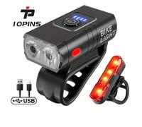 2 Nouvelles Lampes LED pour Vélo 1000Lm avec Affichage de Puissance et Recharge USB, Phare Avant de VTT, Équipement de Cyclisme et Ensemble de Feux Arrière pour Vélo Black