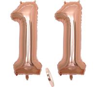 2 Number 11 Balloons, Number 11 Rose Gold Birthday Balloon Girl, 40 Inch Inflatable Helium Foil Figures, Giant Balloon For Birthday Party Decoration, Prom (Xxxl 100 Cm)