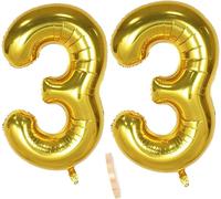 2 Number 33 Balloons, 33 Years Birthday Balloon, 33 Years Gold, 30 Cm, Giant Gold Balloon Figurines, Inflatable Helium Foil Figures For Women, Men, Party Decoration, Wedding, Birthday