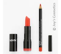 2 NYX Rond Rouge à Lèvres 583A Haute melon + Daim Mate Crayon 05 Orange Comté