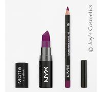 2 NYX Rouge à Lèvres Mat 30 Aria + Slim Crayon 834 Prune Set Joy's Cosmétiques