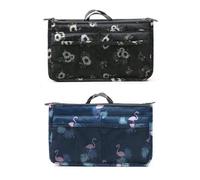 2 Organiseurs Pochette Sac de Rangement intérieur pour Sac à Main ou Sac de Voyage (Flamant + Fleurs )
