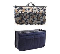 2 Organiseurs Pochette Sac de Rangement intérieur pour Sac à Main ou Sac de Voyage ( Indigo + Feuillage doré )