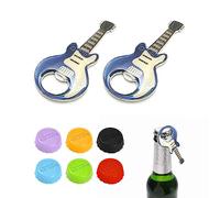 2 ouvre-bouteilles de guitare avec 6 bouchons de bouteille de vin, ouvre-bouteille magnétique pour guitare, ouvre-bouteille de bière portable, convient aux bouteilles de coca, bouteilles de bière