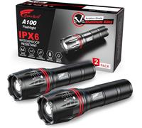 2 Pack 2000 Lumens Super Bright Led Flashlight With 5 Modes,Zoomable Focus Battery-Powered,Tactical Torch Water Resistant For Camping,Hiking And