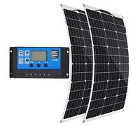 2 Pack 200W Panneaux solaires flexibles, 400W Kit de puissance total avec doubles contrôleurs 40A.Conception ultra-légère et pliable pour les VR, les fourgonnettes, les bateaux et les solutions d'alim