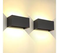 2 Pack 25W LED Applique Murale Exterieur Intérieure Applique Extérieure, IP65 Imperméable Moderne Aluminium Appliques Murale Extérieure Lampe Lumière Angle Réglable, Noir 3000k Blanc Chaud, balcon