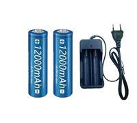 2 Pack 3.7V 12000mAh Li-ION Batteries Rechargeables Compatibles avec Torches Lampes Frontales Ventilateurs Rasoirs Microphones Etc + Chargeur