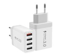 2-Pack 33W Chargeur USB 4 Ports Multiprise Prise USB Multiple 33W Chargeur Rapide 4 Port Multi Secteur QC 3.0 USBA pour iPhone 15 14 13 12 11, Galaxy S21 S10 S9 S8 A51, iPad, HTC, Motorola
