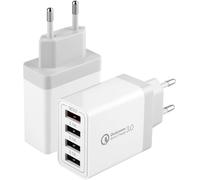 2 Pack 33w Usb Charger 4 Ports Multi-Socket - Qc3.0 Fast Mains Charger Adapter For Samsung Galaxy S10 S9 S8 A13, Iphone, Ipad, Htc, Huawei Google Etc