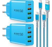 2 Pack 35w Chargeur Rapide Usb C, Pd 3.0 Adaptateur Pr Usb Multiple+ 20v/3.0a 2m Nylon Tressé Cable Usb Type C, Chargeur Universel Pour Samsung Galaxy, Huawei, Xiaomi, , Moto, Lg, (Bleu)