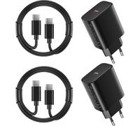 2 Pack 45W Chargeur Charge Rapide Pour Samsung Galaxy S25/S24/S23/S22/S21 Ultra/S20/S20+/Note 20/10/9/8/A73/A53/A52/S10/S9, Iphone 17/16/15 Et 2M Câble, Usb C Type C Chargé Adaptateur Tête Noir