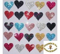 2 Pack = 48 Fabric Sequin 20mm Cœurs thermocollant