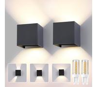 2 Pack Applique Murale Exterieur Interieur LED Ampoules G9 Remplaçable IP65 Étanche Lampe Murale Extérieures Anthracite 4000K Lumière Naturelle Applique Carrée Aluminium Réglage de l'angle d'éclairage