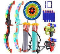 2 Pack Arcs et Flèches Enfants Set de Tir à l'arc avec LED, 16 Flèches | Jouet Enfant de Tir à l'arc, 1 Cible sur Pied, Intérieur et d'Extérieur, Cadeau pour Garçons et Filles de 4 à 12 Ans