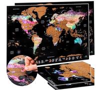 2 PACK - ATLAS & GREEN Poster Carte du Monde a Gratter | Planisphère à Gratter | Scratch Map Aquarelle Nébuleuse | Carte Europe et Tube Inclus