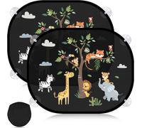 2 Pack Baby Car Sun Shade With Uv Protection 44 X 36.5 Cm For Car Window With 8 Suction Cups And Cute Animals (Forest Animals)
